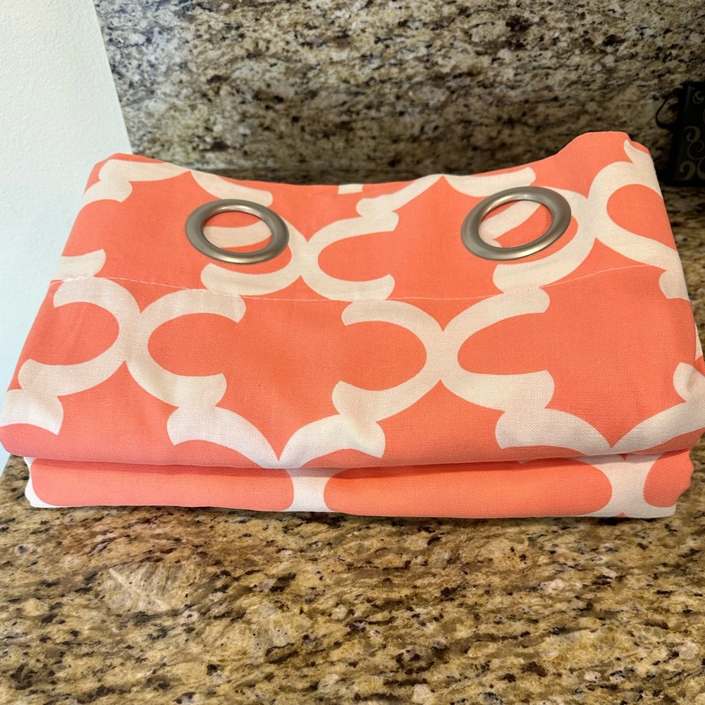 Coral and White Patterned Curtains